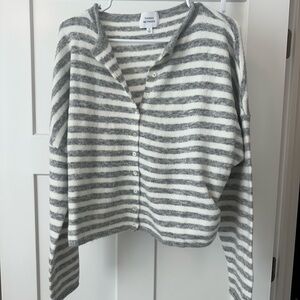 Viral Things Between Striped Gray and White Cardigan